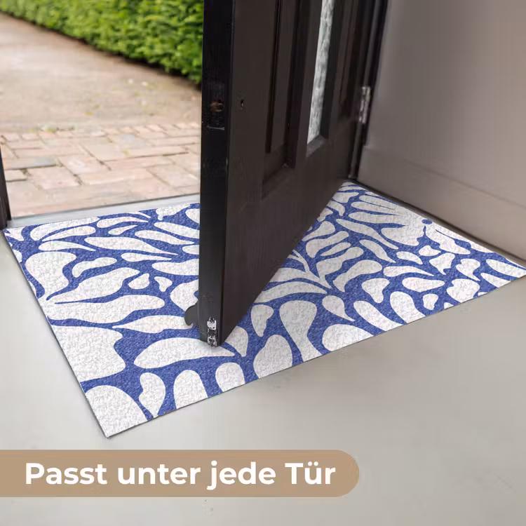 Bloemen patroon - Blauw - Wit - Bladeren Deurmat klein -USP_DE