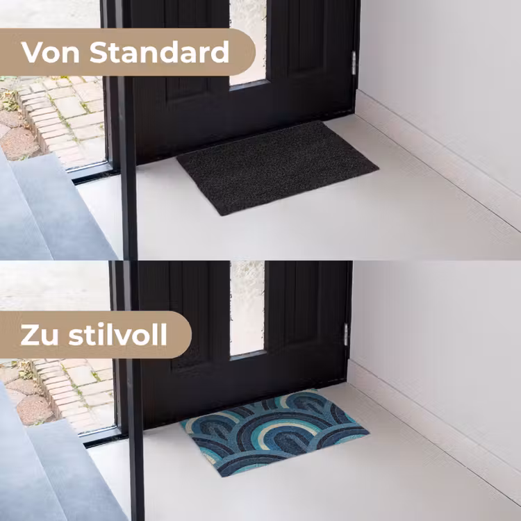 Bogen - Geometrisch - Patroon - Blauw - Retro Deurmat klein 898 -voor-na_DE