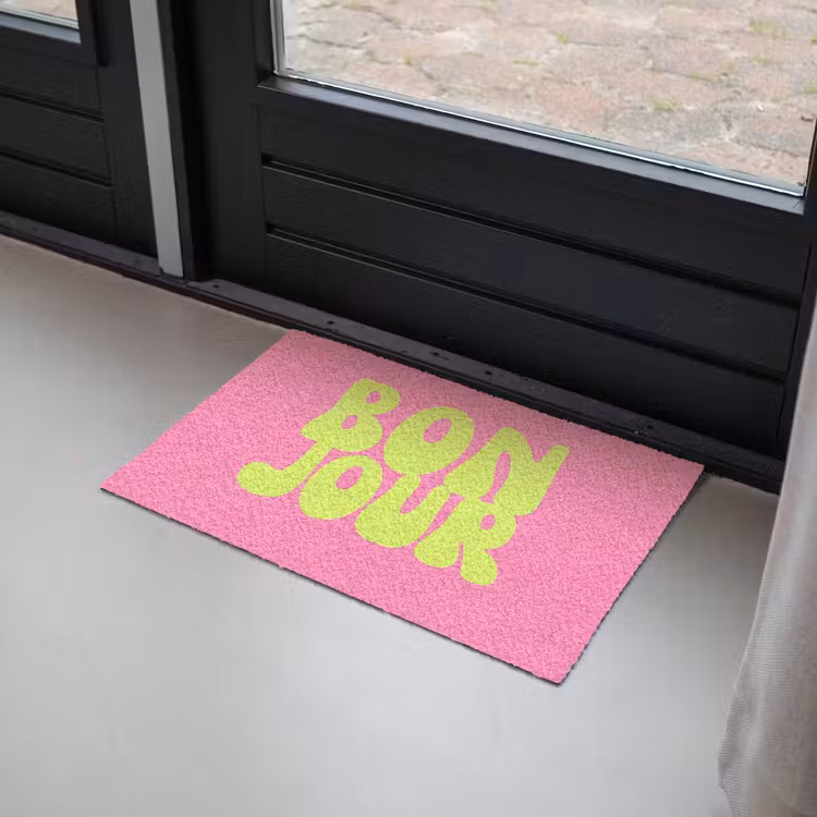 Bonjour - Roze - Fel groen Deurmat klein -sfeer2