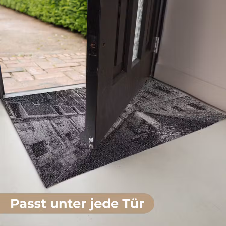 Fußmatte - Boot – Wasserstraße – Stadt – Schwarz-Weiß – Architektur - Boot - Waterweg - Stad - Zwart-wit - Architectuur Deurmat klein