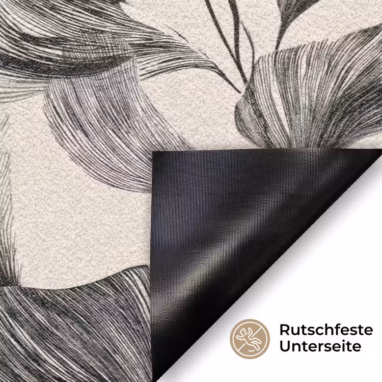 Botanisch - Bladeren - Zwart Deurmat klein 898 -antislip_DE