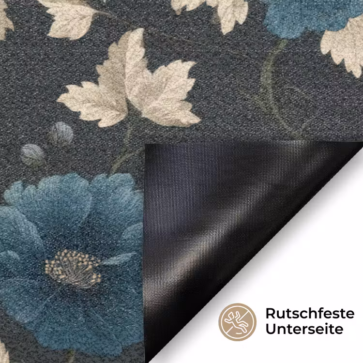 Botanisch - Bloemen - Blauw Deurmat klein 898 -antislip_DE