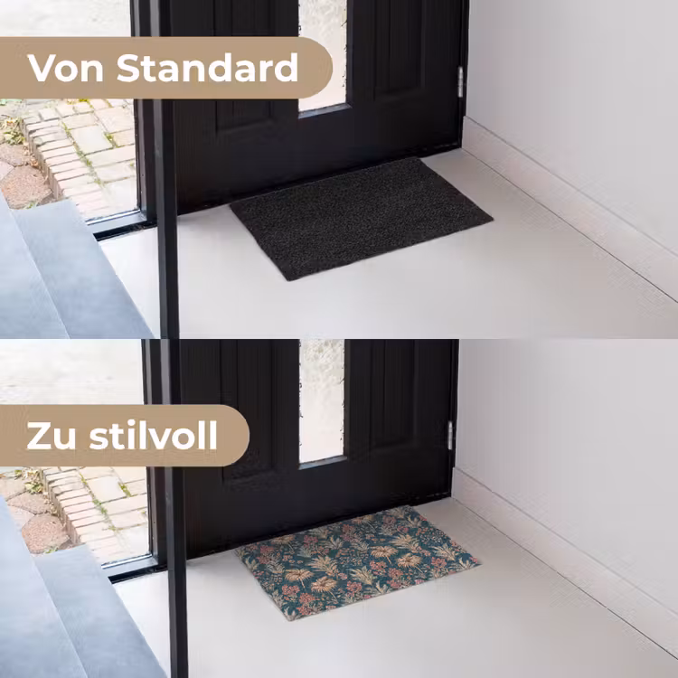 Botanisch - Patroon - Blauw Deurmat klein 898 -voor-na_DE
