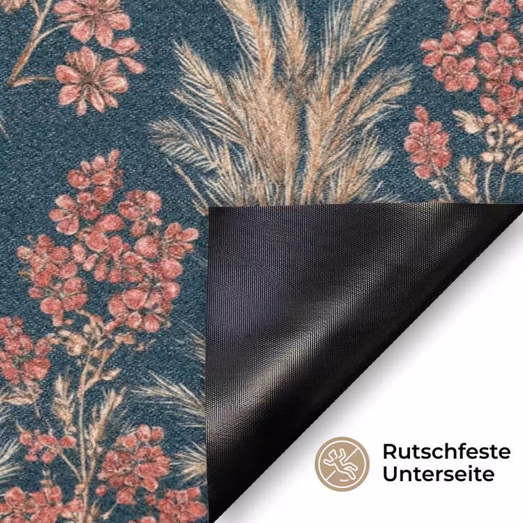 Botanisch - Patroon - Blauw Deurmat klein 898 -antislip_DE