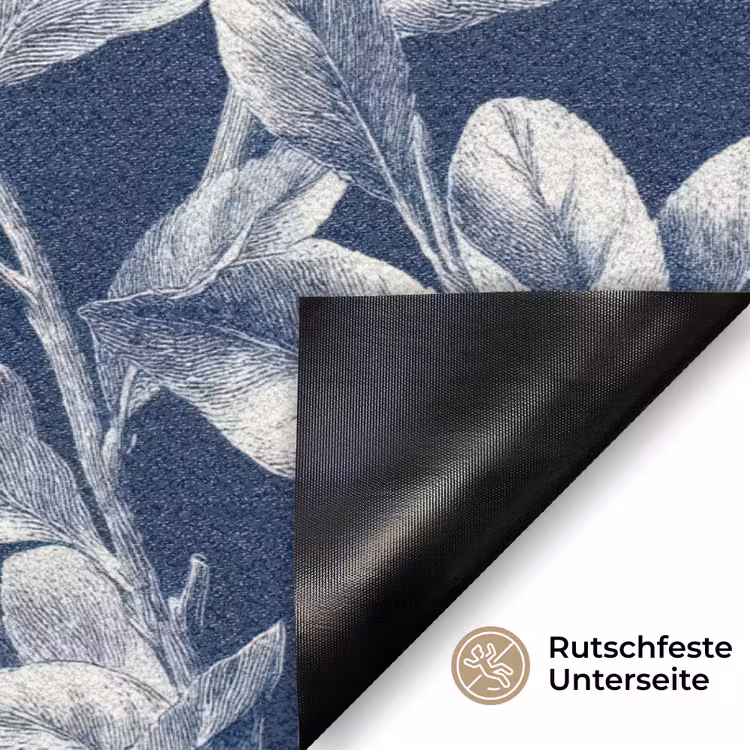 Botanisch - Patroon - Blauw Deurmat klein 898 -antislip_DE