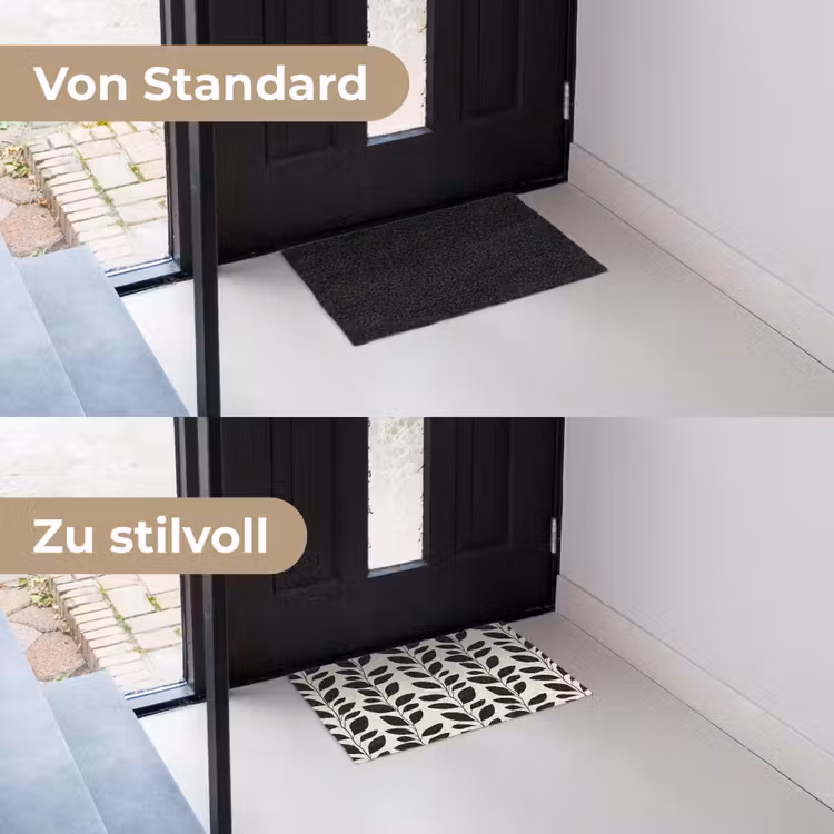 Botanisch - Dessin - Zwart - Beige Deurmat klein 898 -voor-na_DE