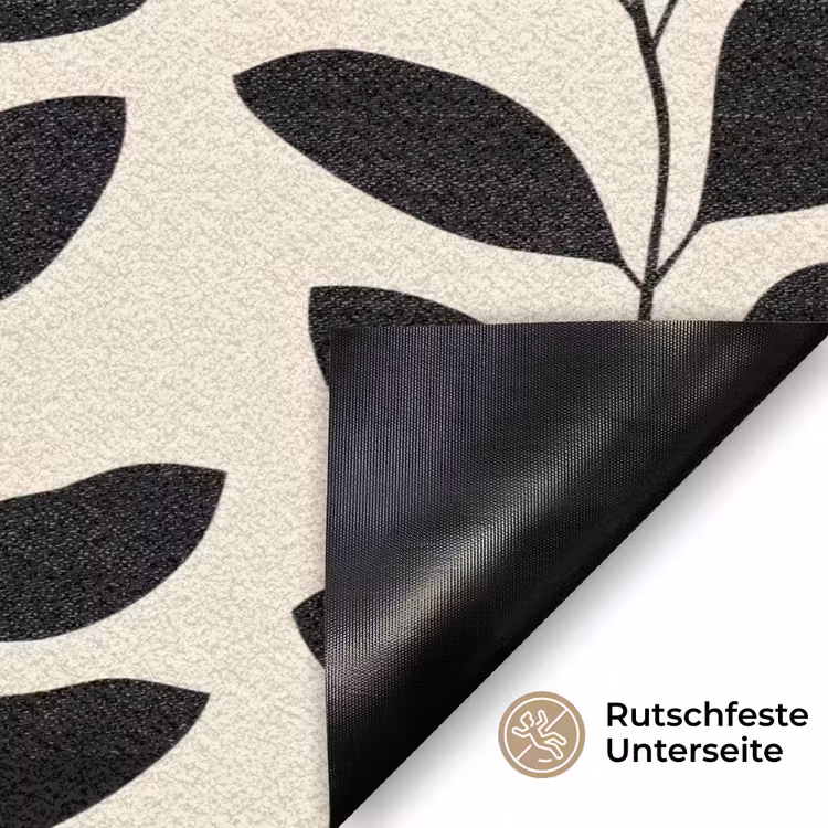 Botanisch - Dessin - Zwart - Beige Deurmat klein 898 -antislip_DE
