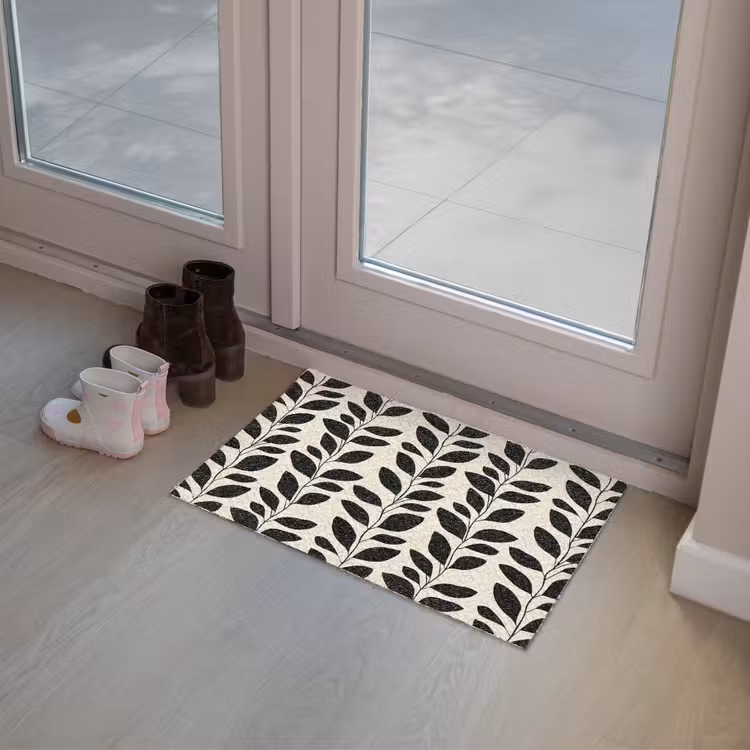 Botanisch - Dessin - Zwart - Beige Deurmat klein 898 -sfeer3