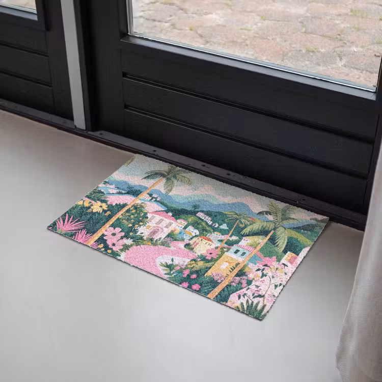 Kleurrijk - Huizen - Heuvels - Roze Deurmat klein -sfeer2