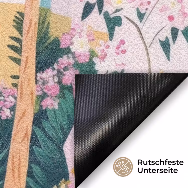 Kleurrijk - Huizen - Heuvels - Roze Deurmat klein -antislip_DE