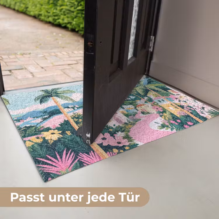 Kleurrijk - Huizen - Heuvels - Roze Deurmat klein -USP_DE