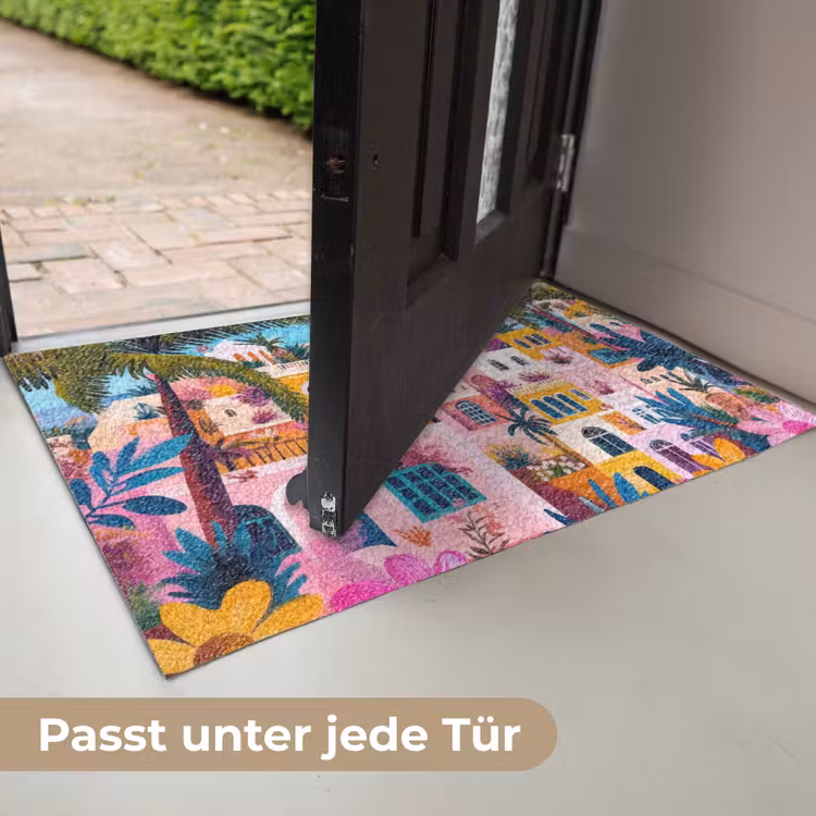 Kleurrijk - Roze - Oranje - Geel - Bloemen Deurmat klein -USP_DE