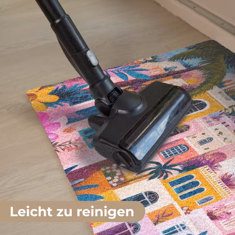 Kleurrijk - Roze - Oranje - Geel - Bloemen Deurmat klein -reinigen_DE