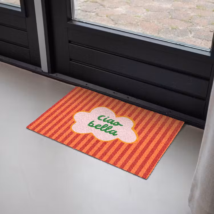 Ciao bella - Tekstwolk - Strepen - Oranje Deurmat klein -sfeer2