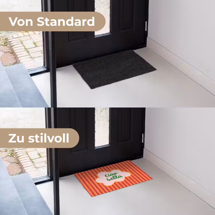 Ciao bella - Tekstwolk - Strepen - Oranje Deurmat klein -voor-na_DE