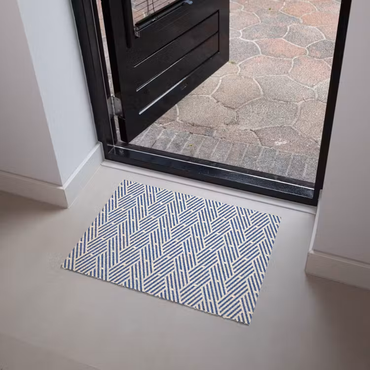 Crème - Blauw - Strepen - Patroon Deurmat klein 898 -sfeer5
