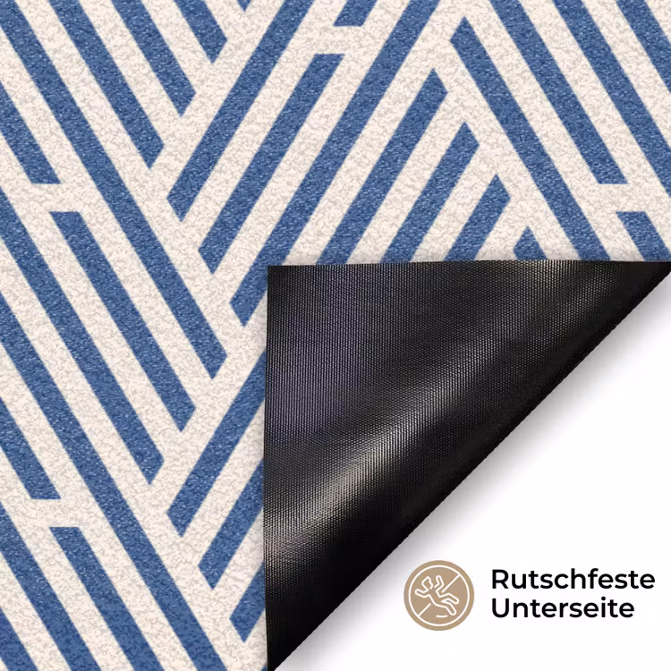 Crème - Blauw - Strepen - Patroon Deurmat klein 898 -antislip_DE