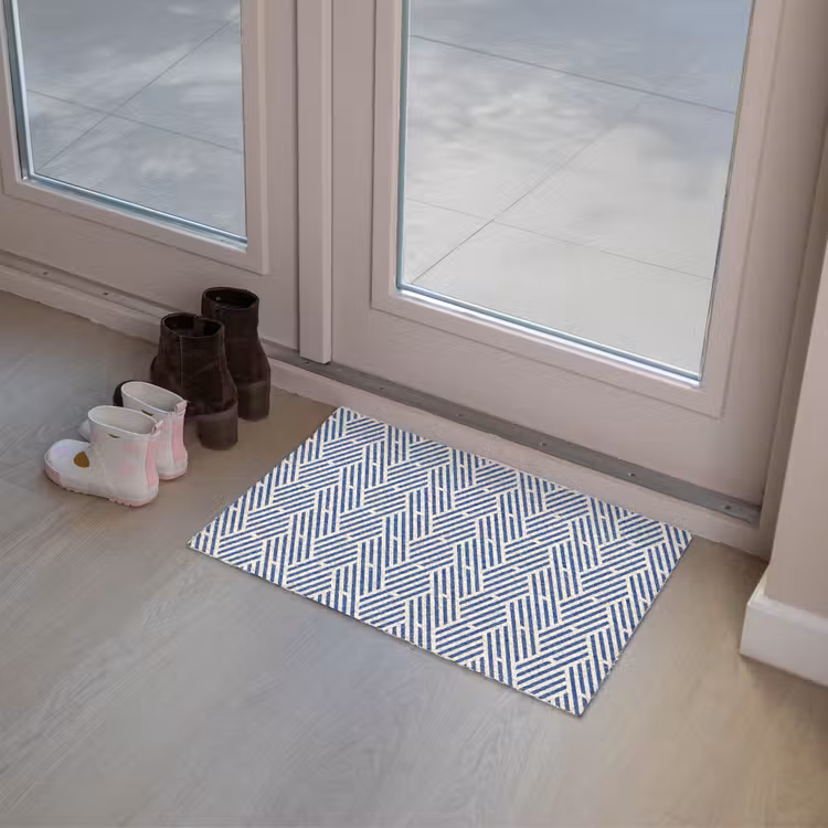 Crème - Blauw - Strepen - Patroon Deurmat klein 898 -sfeer3