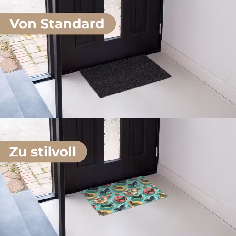 Teckels - Zwembad - Kleurrijk Deurmat klein 898 -voor-na_DE