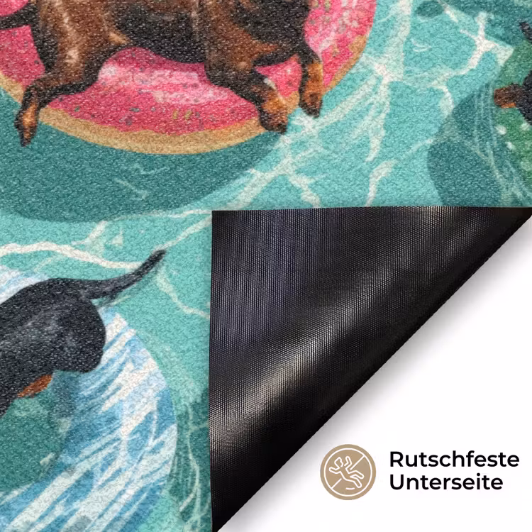 Teckels - Zwembad - Kleurrijk Deurmat klein 898 -antislip_DE