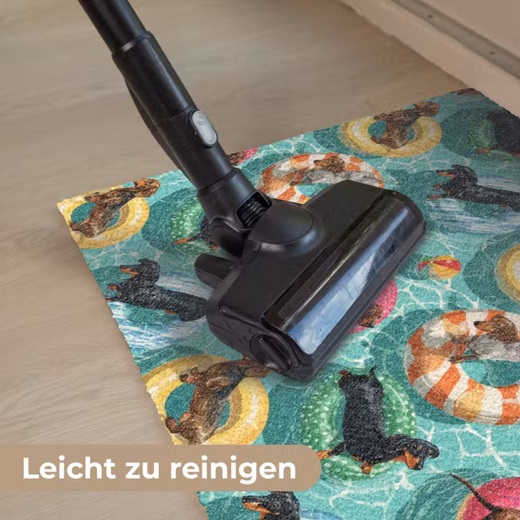 Teckels - Zwembad - Kleurrijk Deurmat klein 898 -reinigen_DE