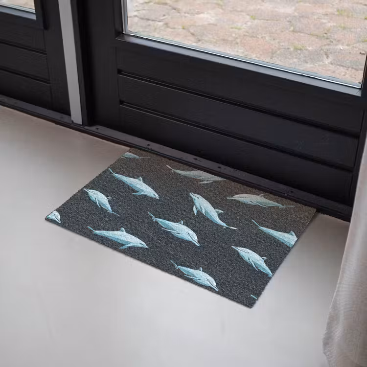 Dolfijnen - Patroon - Blauw - Grijs Deurmat klein -sfeer2