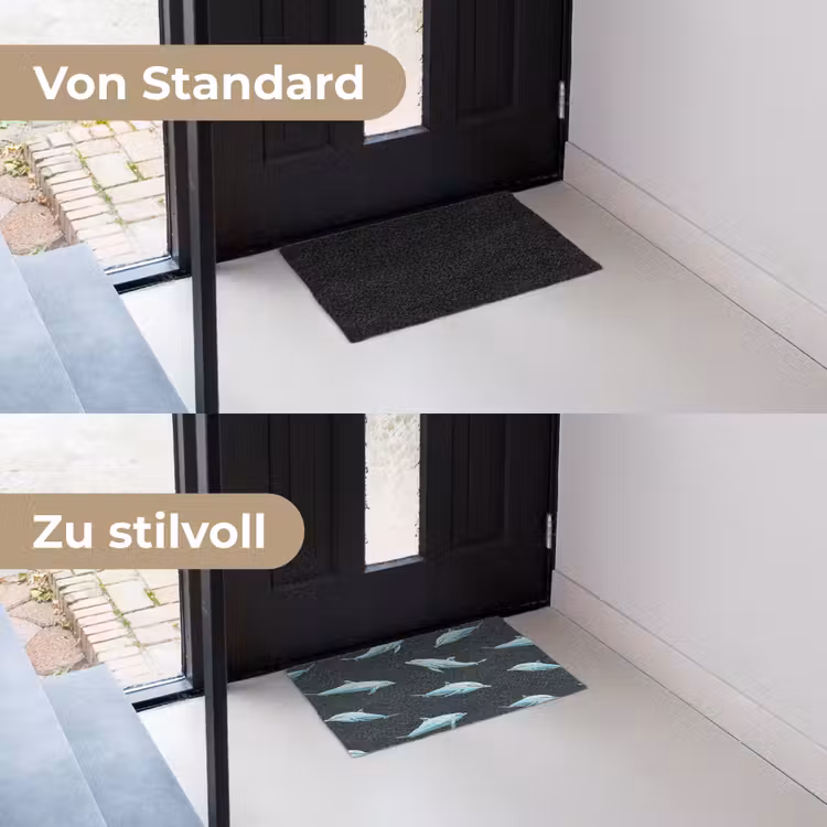Dolfijnen - Patroon - Blauw - Grijs Deurmat klein -voor-na_DE