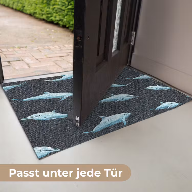 Dolfijnen - Patroon - Blauw - Grijs Deurmat klein -USP_DE