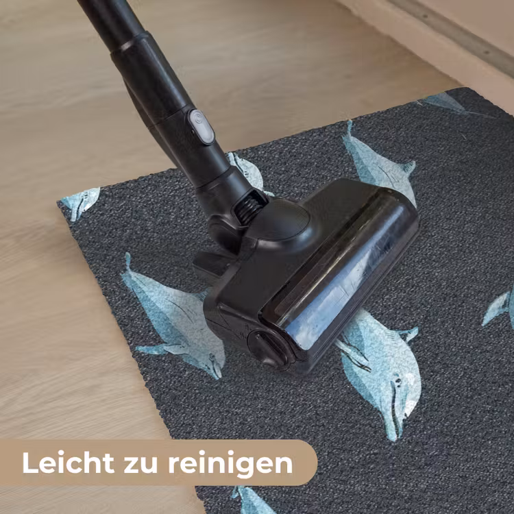 Dolfijnen - Patroon - Blauw - Grijs Deurmat klein -reinigen_DE