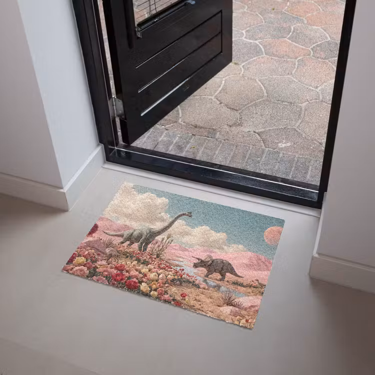 Fußmatte - Dinosaurier – Rosa – Landschaft - Dinosaurus - Roze - Landschap Deurmat klein