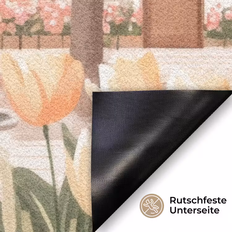 Dorpsplein - Fontein - Tulpen Deurmat klein -antislip_DE