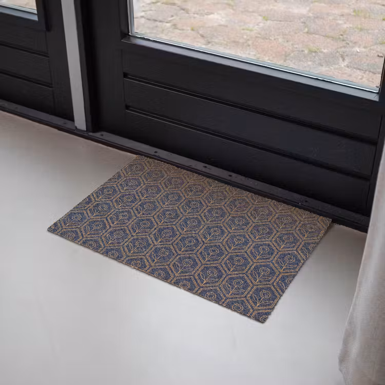Donkerblauw - Patroon - Bloem - Symmetrisch Deurmat klein 898 -sfeer2