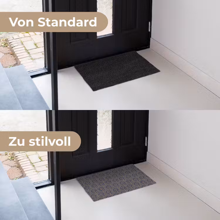 Donkerblauw - Patroon - Bloem - Symmetrisch Deurmat klein 898 -voor-na_DE