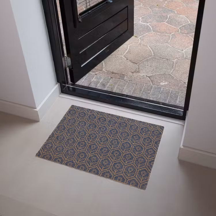Donkerblauw - Patroon - Bloem - Symmetrisch Deurmat klein 898 -sfeer5