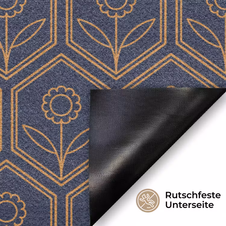 Donkerblauw - Patroon - Bloem - Symmetrisch Deurmat klein 898 -antislip_DE