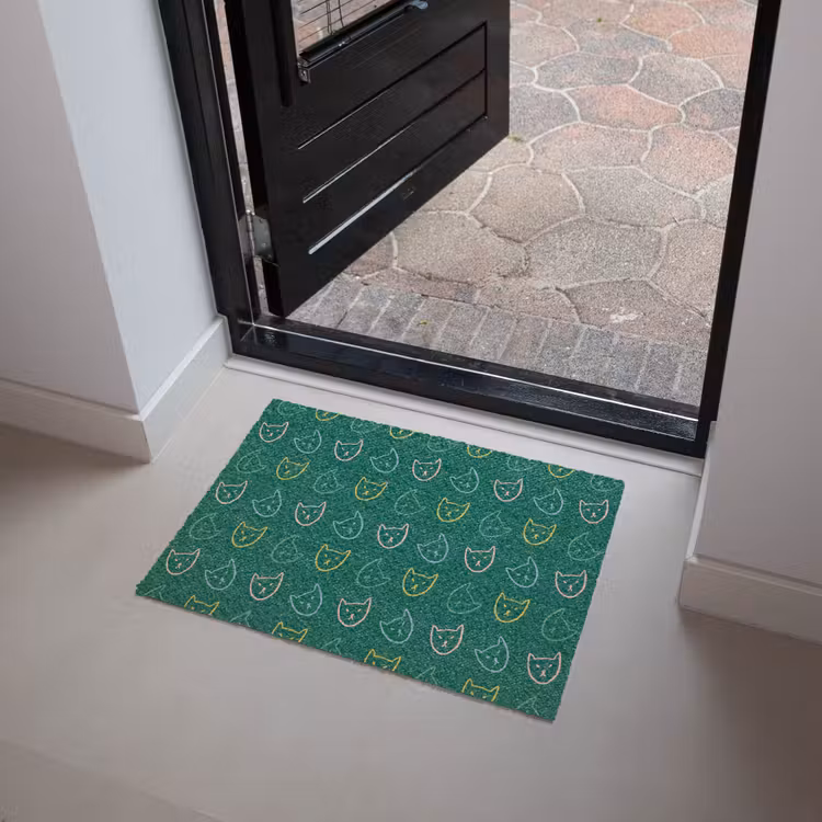Donkergroen - Gezichten - Katten - Kleuren Deurmat klein 898 -sfeer5