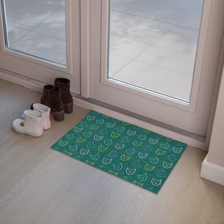 Donkergroen - Gezichten - Katten - Kleuren Deurmat klein 898 -sfeer3