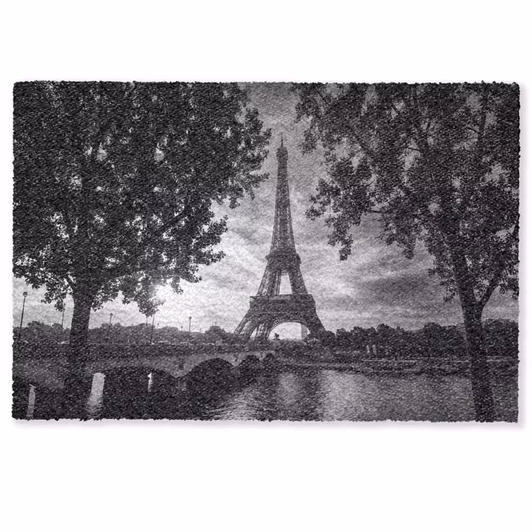 Fußmatte - Eiffelturm – Paris – Fluss – Architektur – Schwarz-Weiß - Eiffeltoren - Parijs - Rivier - Architectuur - Zwart-wit Deurmat klein