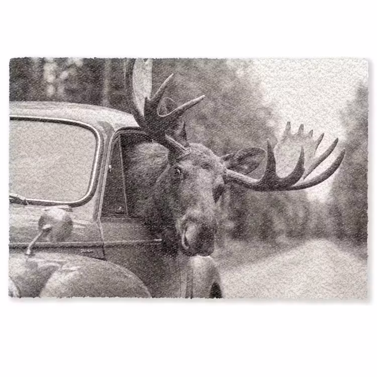 Eland - Auto - Gewei - Zwart - Wit Deurmat klein -zkaufland3d