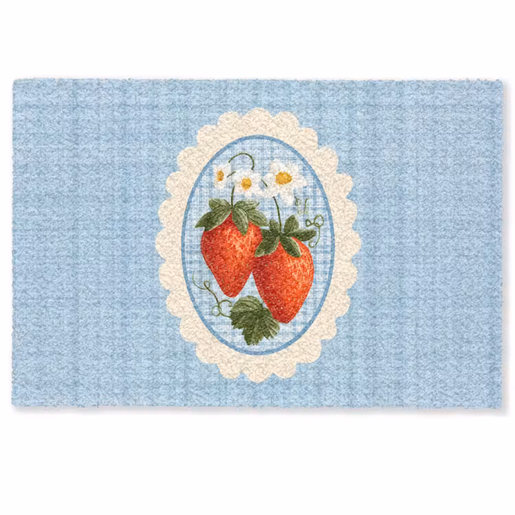 Aardbeien - Lijst - Rood - Geruit Deurmat klein -zkaufland3d