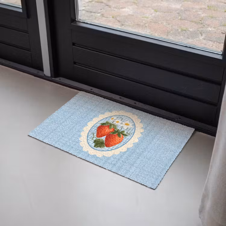 Aardbeien - Lijst - Rood - Geruit Deurmat klein -sfeer2