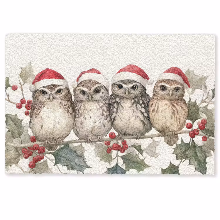 Uilen - Tak - Hulstblaadjes - Kerstmuts Deurmat klein -zkaufland3d