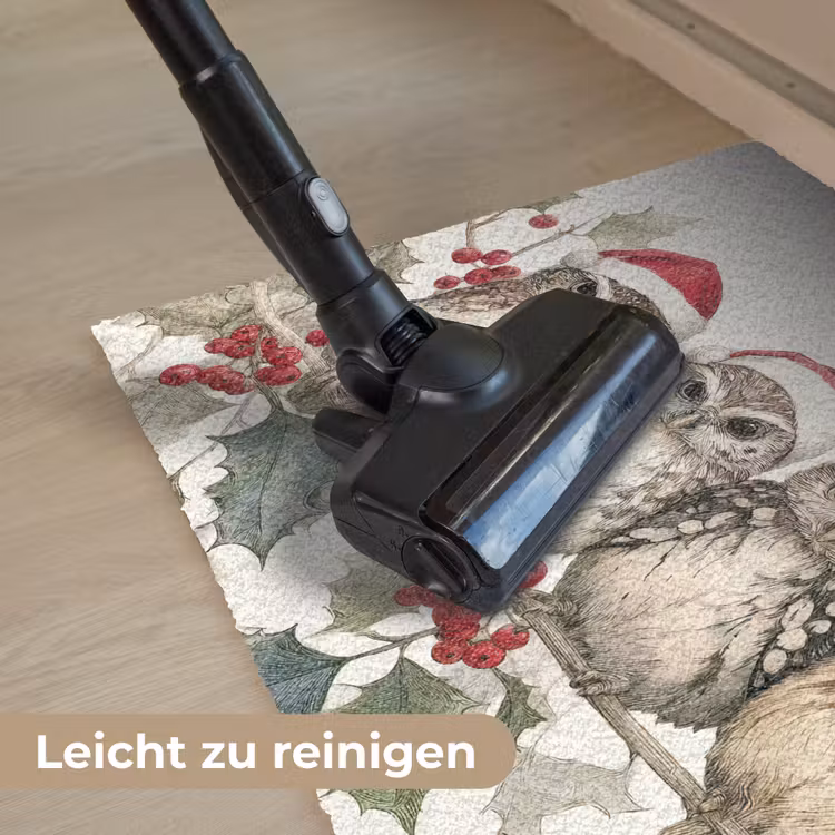 Uilen - Tak - Hulstblaadjes - Kerstmuts Deurmat klein -reinigen_DE