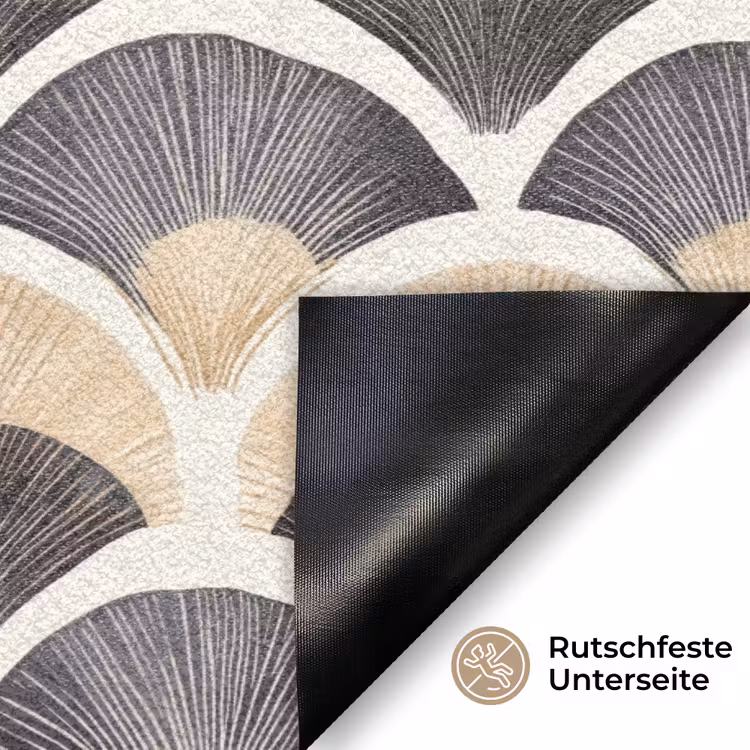 Waaier - Patroon - Zwart - Beige Deurmat klein 898 -antislip_DE