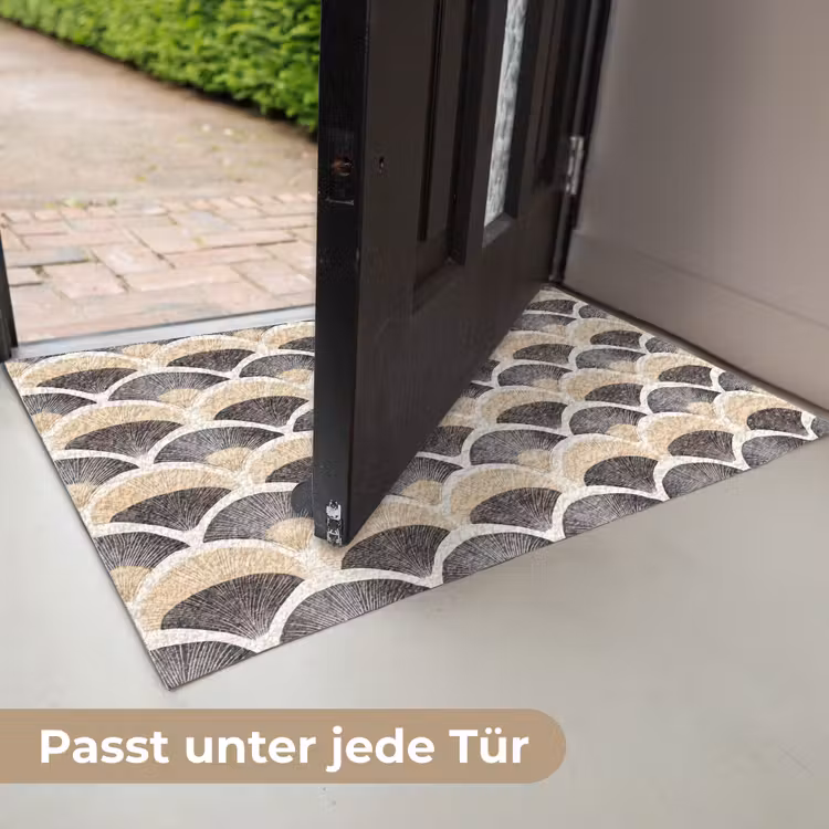 Waaier - Patroon - Zwart - Beige Deurmat klein 898 -USP_DE