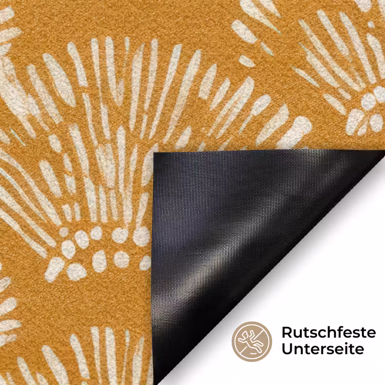 Waaierachtige motieven - Geel - Vintage Deurmat klein -antislip_DE