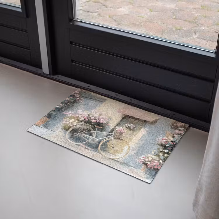 Fiets - Pastelkleuren - Bloemen Deurmat klein -sfeer2