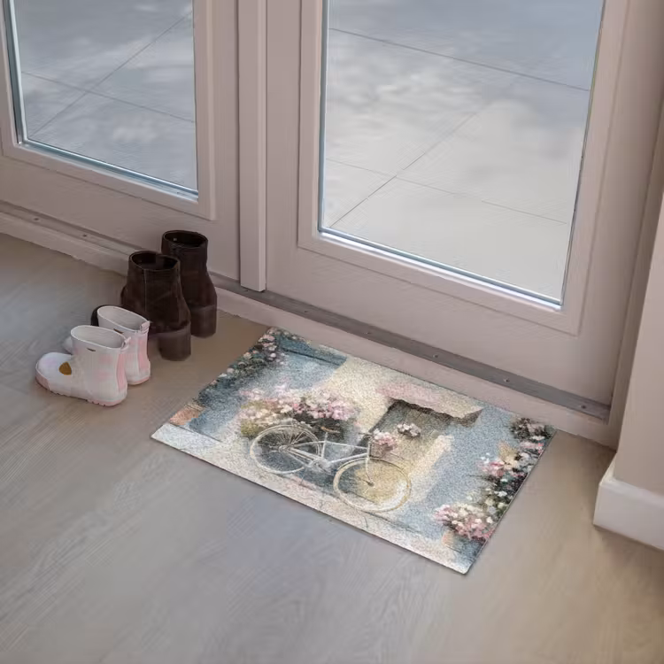 Fiets - Pastelkleuren - Bloemen Deurmat klein -sfeer3