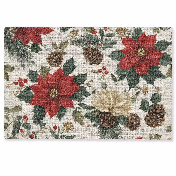 Feestelijk - Textielpatroon - Kerstbloemen - Kleurrijk Deurmat klein -zkaufland3d