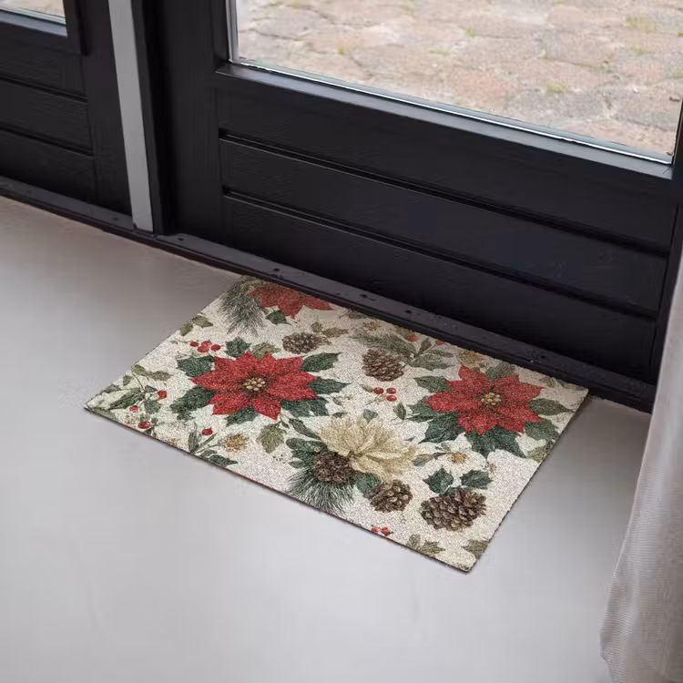 Feestelijk - Textielpatroon - Kerstbloemen - Kleurrijk Deurmat klein -sfeer2